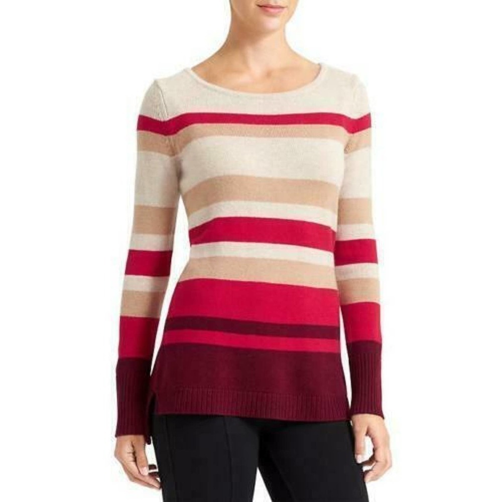 Athleta | Cashmere Lodge Stripe Sweater Womens Size S Small Beige Red Pullover